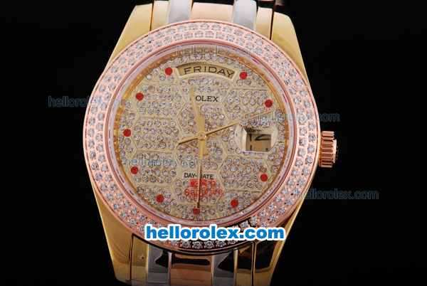 Rolex Day-Date Automatic Movement Rose Gold&Diamond Bezel with Diamonds Dial - Click Image to Close